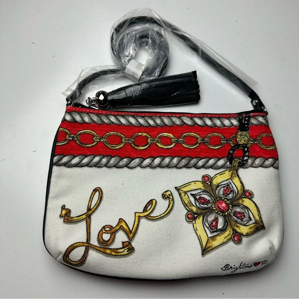 Brighton Glitter &Go Pouch Jewels Love Chain Print Tassel MiniCrossbody Bag NWOT